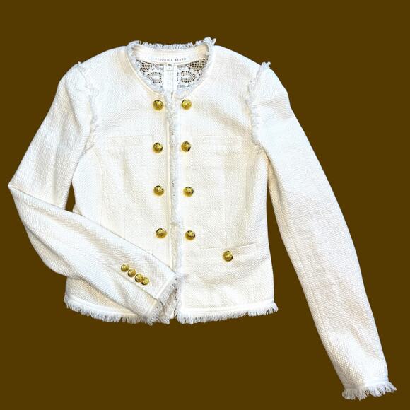 Veronica Beard Betsy Cream Lace Back Tweed Knit Blazer Size 2 - Picture 2 of 13